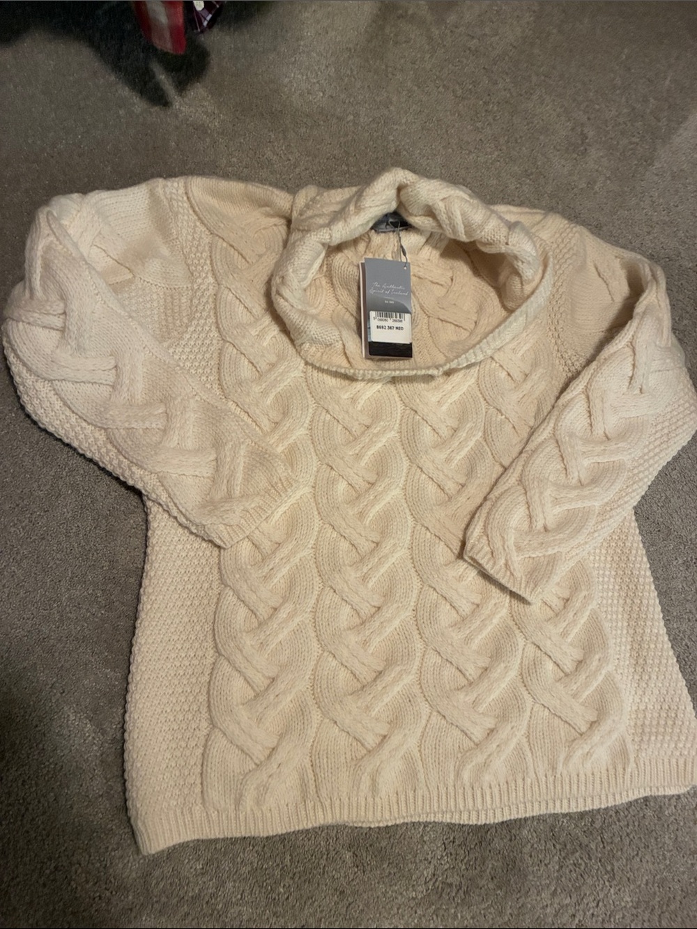 aran Cream Cable Knit Cowl Neck Sweater from Scotland